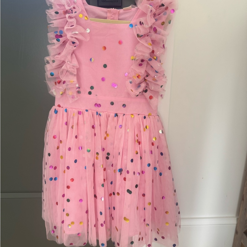 Pink Ruffled Dress with Colorful Polka Dots